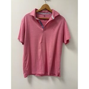 Tailorbyrd Mens Knit Short Sleeve Cotton Pink Flamingo Logo Polo Shirt Sz L